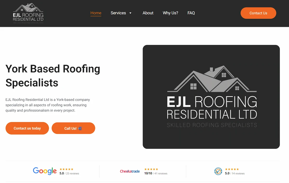 EJL Roofing Residential homepage