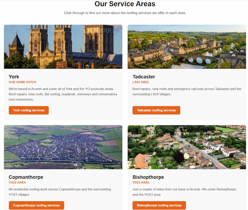 EJL Roofing areas covered page