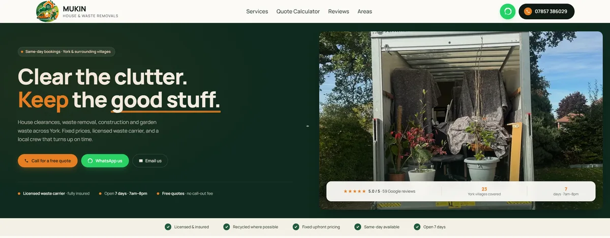 Mukin House & Waste Removals homepage