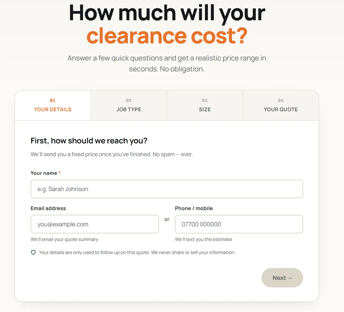 Mukin House & Waste Removals instant quote calculator