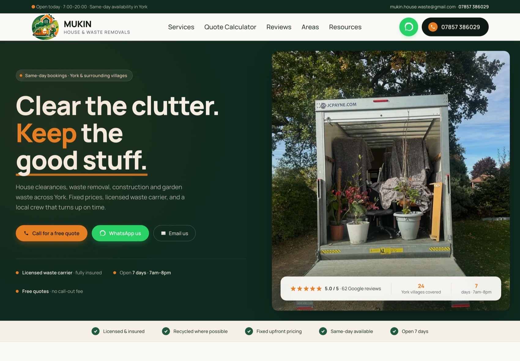 Mukin House and Waste Removals homepage