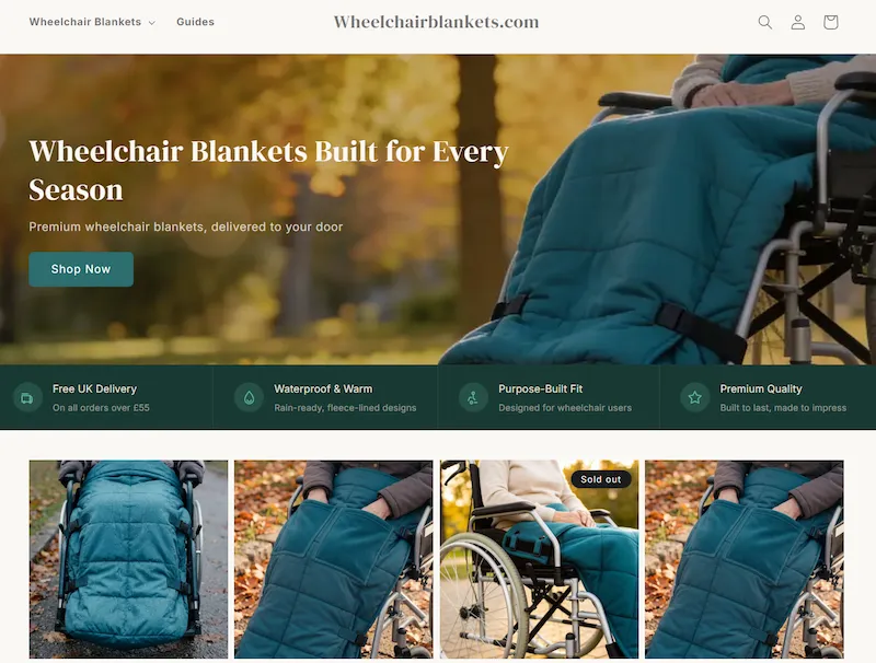 Wheelchairblankets.com homepage